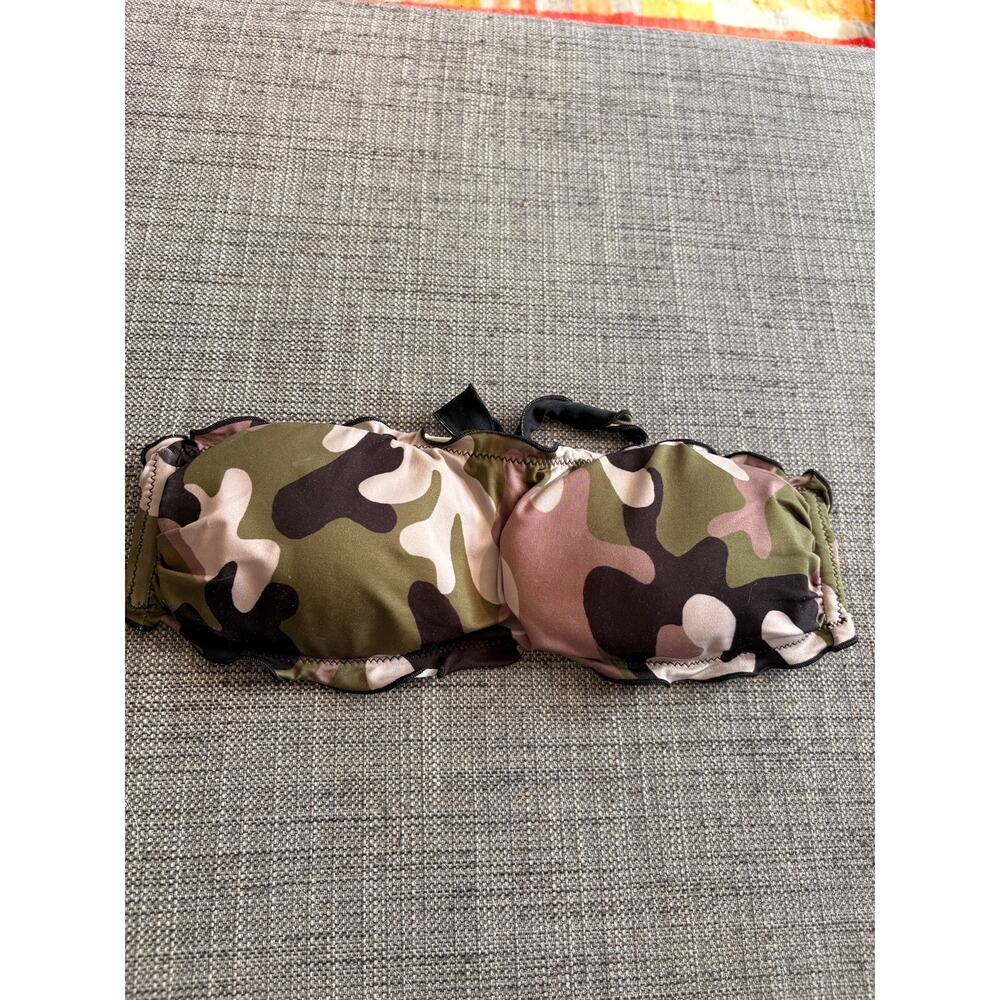 OSIT Impresa S.P.A Bikini Top Camo Ruched Bandeau Padded Strapless Swim Size S